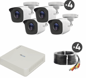 Kit TurboHD 720p / 4 Cámaras Bala de Metal / 4 Cables / 1 Fuente de Poder Profesional / Accesorios de Instalación